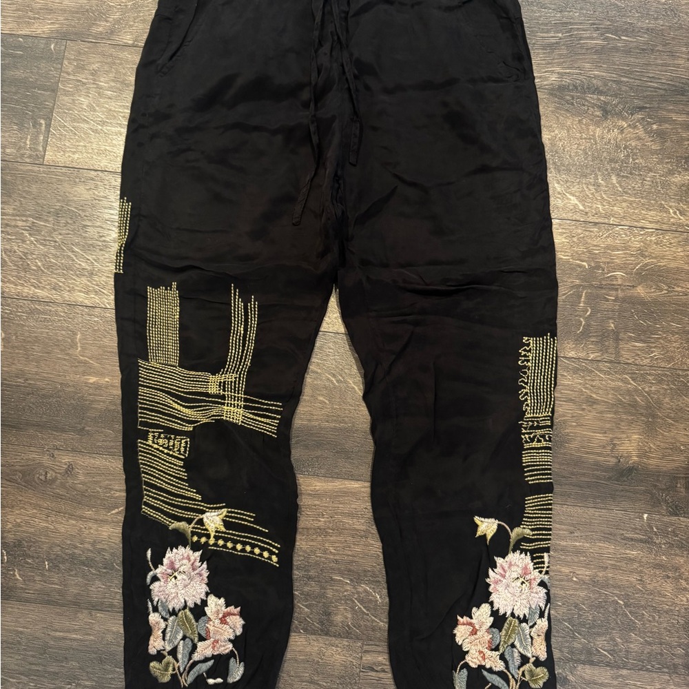 Johnny Was Black Embroidered Joggers